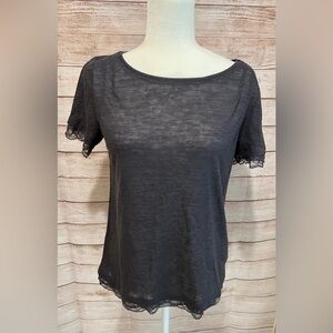 NWT S. Oliver gray t shirt with lace rim sleeves and bottom. Size 10.